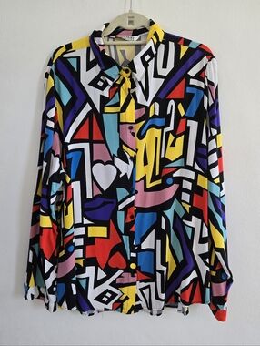 BIG DART Abstract Patterned Top in Pink, Yellow, Black Size 54 EUR